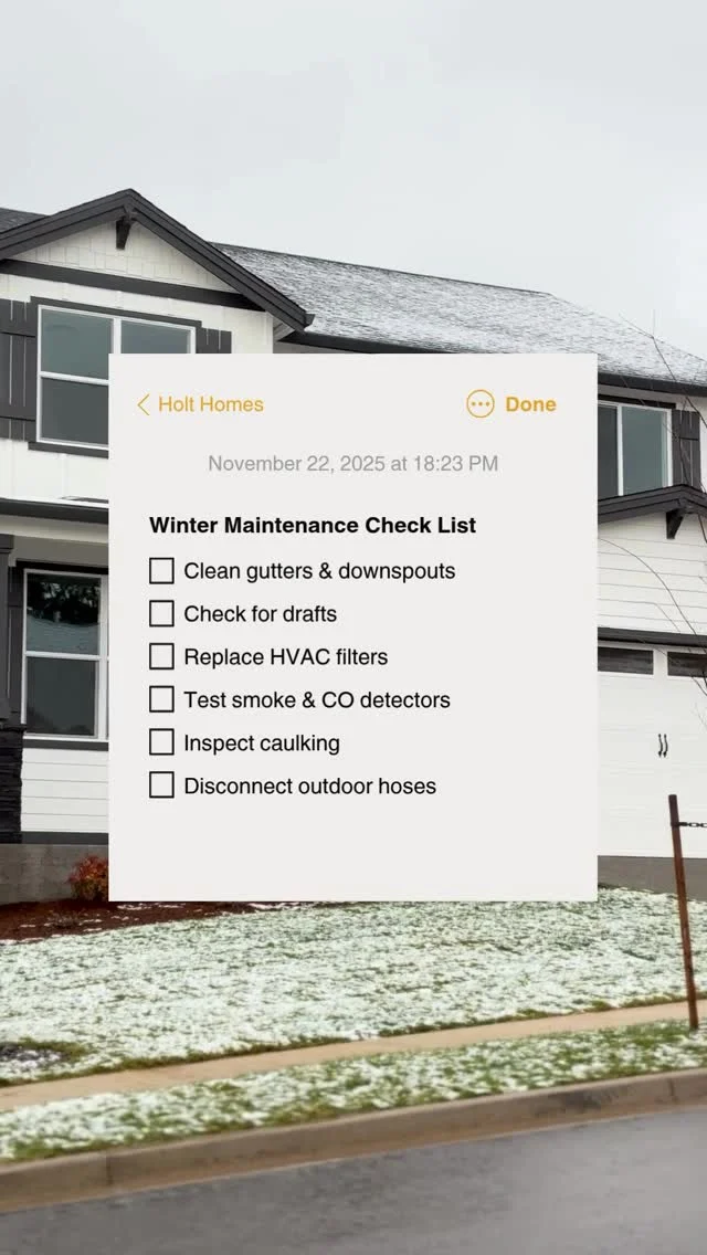 Cooler days are here! Keep your home cozy and ready for the season with simple check-ins, from heating and insulation tips to protecting pipes and clearing walkways.

Save this checklist to make sure your home is ready for the months ahead! 🪵🛠️

#holthomes #pnwhomes #winterize #pnw #pnwliving